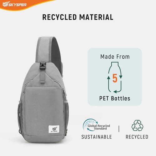 SKYSPER Sling Bag RFID Cross Body Bag Recycled Crossbody Backpack Travel Daypack(Gray) — view 4