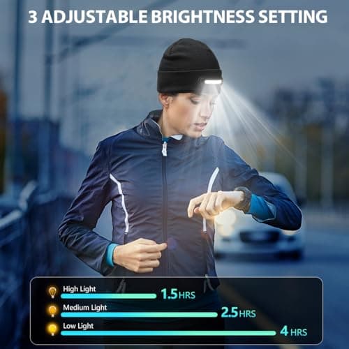 RANCOVY LED Beanie with Light, Unisex USB Rechargeable Headlamp Beanie Flashlight Beanie Hat for Men Women Black — view 2
