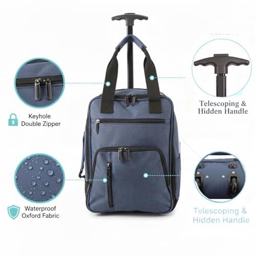 TR-E-002 EasyJet Cabin Bags 45x36x20cm Underseat Rucksack for Plane Hand Luggage Backpack EasyJet Bag 45x36x20cm Rolling Wheeled Travel Backpack with Adjustable Height Handle Travel Bag (Navy) — view 2