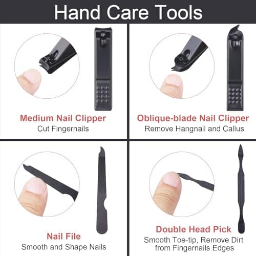 URAQT Nail Clippers, 7 pcs Professional Manicure Set, Nail Scissors & Eyebrow Grooming Kit, Stainless Steel Nail Care Tools with Luxurious Leather Case for Travel & Home — view 4