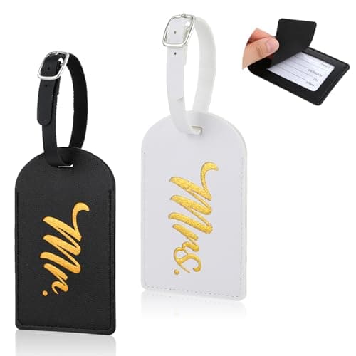 Jeffdad 2 Pcs Mr and Mrs Luggage Tags, Bridal Shower Gift for Couples, Honeymoon Gifts Travel Suitcase Tags, PU Leather Travel Tags Engagement Gifts
