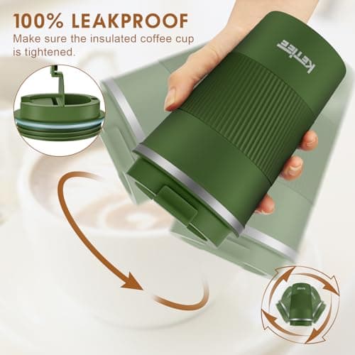 KETIEE Travel Mugs 380ml Insulated Coffee Cup with Leakproof Lid, Double Walled Coffee Mug, Reusable Coffee Cups,Stainless Steel Thermal Travel Mug for Hot Cold Drinks,Olive Drab — view 3