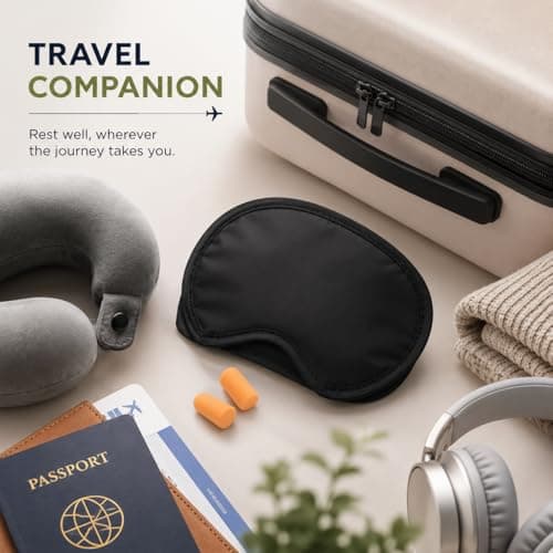 MAR Sleep Eye Mask & Ear Plugs Set – Black Travel Sleeping Mask with Soft Foam Ear Plugs – Light & Noise Blocking Sleep Set for Flights, Travel, Shift Work & Home — view 4
