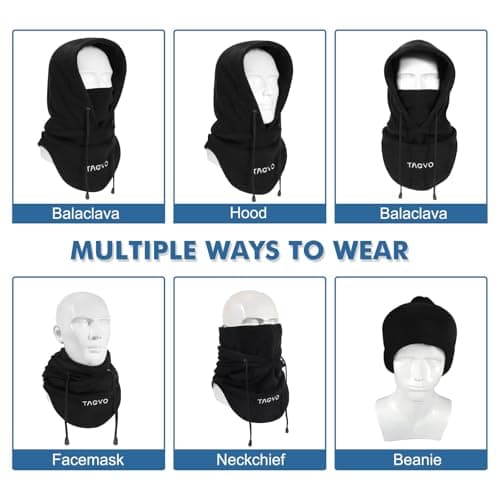 TAGVO Winter Thermal Fleece Balaclavas, Soft & Warm Adjustable Hood Hat Skiing Face Cover Face Mask Neck Warmer Snood Neck Gaiter for Running Skiing Cycling Motorbikes Hiking- Men & Women Wine Red — view 6