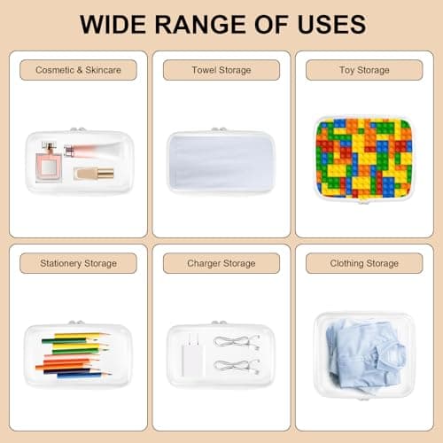 12 Pack Clear Hard Shell Organiser Cases, 2 Sizes PVC Zipper Pouches — view 5