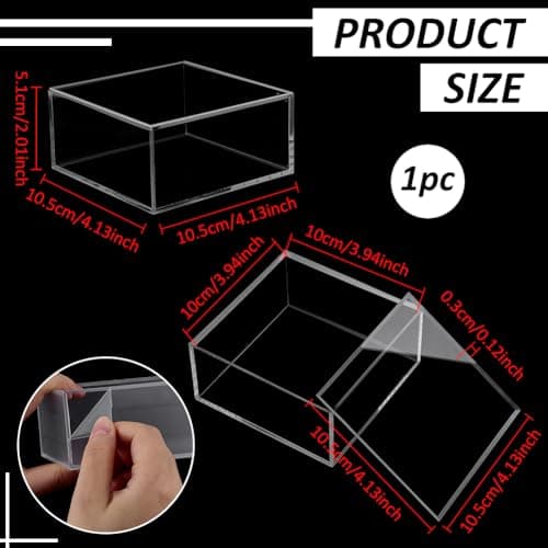 PH PandaHall Cube Display Case Square Acrylic Jewellery Packing Box with Lid Multi-Purpose Square Container Stackable Organizer for Office, Desk, Crafts, Small Items Storage 10.5x10.5x5.1cm — view 2