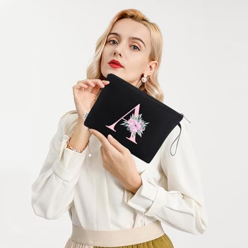 Vavabox Personalised Initial Make Up Bag, Gifts for Women (A, Black) — view 6