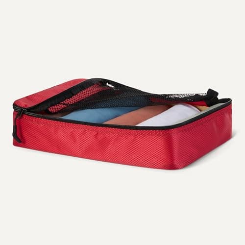 Amazon Essentials 4-Piece Packing Cubes Travel Accessories Set, Luggage Organiser with Double Zip, Mesh Top, Polyester, Medium, Red (Previously Amazon Basics) — view 3
