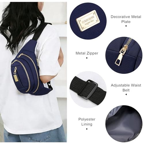 ADUDVLO Bumbags for Ladies Women Men Lightweight Adjustable Bum Bag Fanny Pack with 4 Zipper Pockets,Fashionable Waist Pack for Travel, Running, Hiking, Cycling (Deep Blue) — view 2