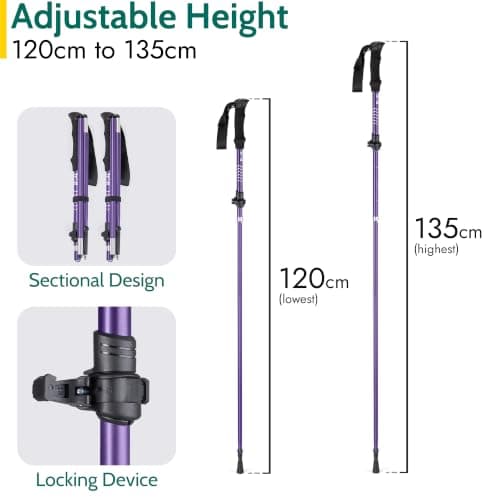 Trail Z-Folding Walking Poles, 2 Pack, Adjustable 120–135cm, Purple — view 2