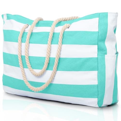 oscaurt Beach Bags for Women Waterproof Beach Tote Bag with Zip Foldable Travel Bag Shoulder Bag Holiday Essentials Canvas Gym Bag Shopping Bags
