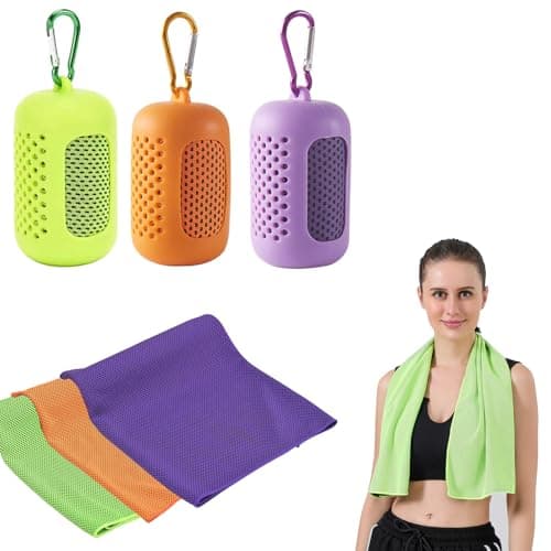 Gym Towels, 3 Pack Cooling Towel Soft Microfiber with Portable Silicone Sleeves, Breathable Instant Towels, Microfiber Soft Quick Dry Gym Towel for Sport Camping Swim Fitness(30 x 90cm, 3 Colors)