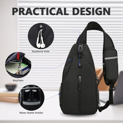Aucuu Sling Bag Crossbody Backpack, Men's Chest Bag, Sling Backpack, Shoulder Cross Body Bag with Earphone Hole, Hiking Casual Daypack for Women Men Cycling Camping Travel — view 4