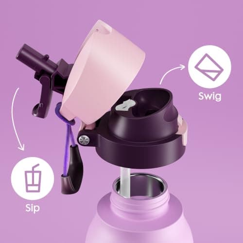 Meoky 710ml Stainless Steel Slim Water Bottle: 2-in-1 Locking Lid, Lavender — view 3