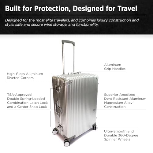 VinGardeValise® VinAluminum Wine Travel Suitcase - 12-Bottle Aluminum Luggage with TSA Lock, Shockproof Foam Inserts, Spinner Wheels, Hard Shell, Airline Approved — view 3