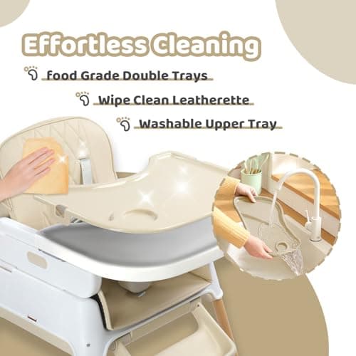 Bonnlo 4-in-1 Foldable Baby High Chair, Adjustable Height with Detachable Tray, 5-Point Safety Harness, Highchair for Toddlers 6 to 36 Months, Beige — view 5