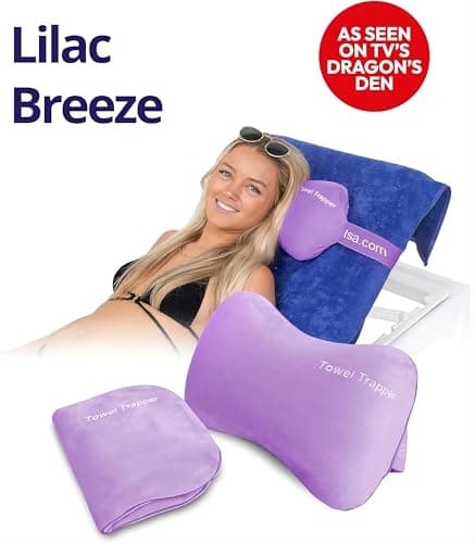 ITSA Beach Comfort Bundle – Terry Towelling Lightweight Beach Towel with Pockets & Handles(LIght Purple) + Towel Trapper Inflatable Travel Beach Pillow (Lilac Breeze) — view 4