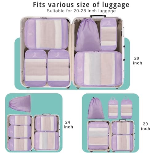 6/8 Set Space Saving Compression Packing Cubes Lightweight Packing Cube, Lavender, 6 Pcs(XL,L,M*2,S,laundry bag), Modern — view 4