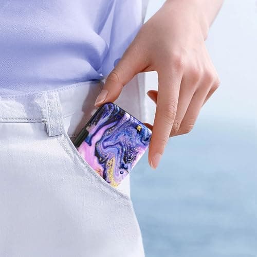 ToLuLu Credit Card Holder, Mini RFID Small Aluminum Card Wallet, Blocking Slim Metal Business Card Case, RFID Blocking Front Pocket Wallet Hard Case CC Holder for Women Girl, Aesthetics Purple Marble — view 6