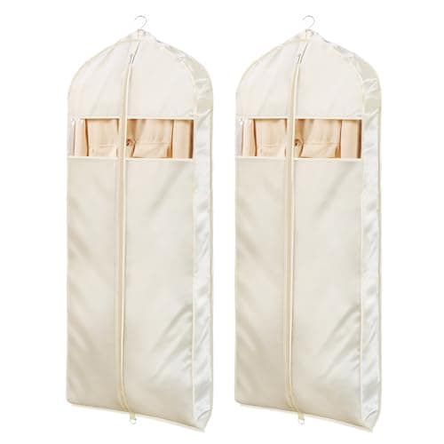 Univivi Super Soft Satin Hanging Garment Bag 60in Dress Bags 2 Pack Apricot