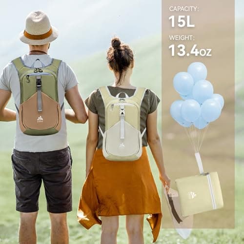 UtiaMiaoGonGo 15L Small Hiking Backpack for Men Women Lightweight Packable Backpack Foldable Casual Daypack for Camping Travel Outdoor, Beige — view 5