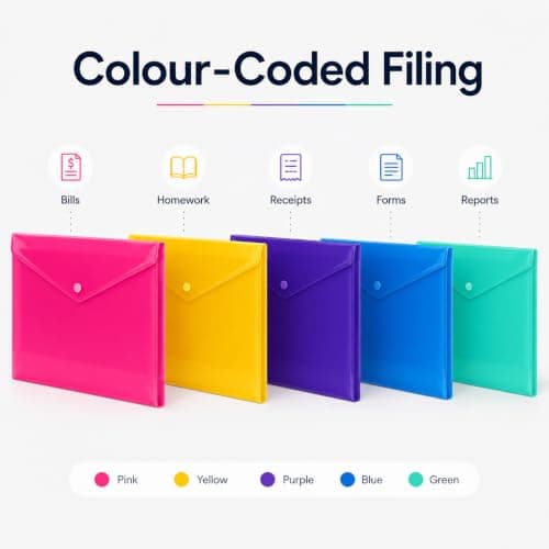 1ABOVE A4 Popper Wallets 5 Assorted Colours Plastic Document Folders — view 6