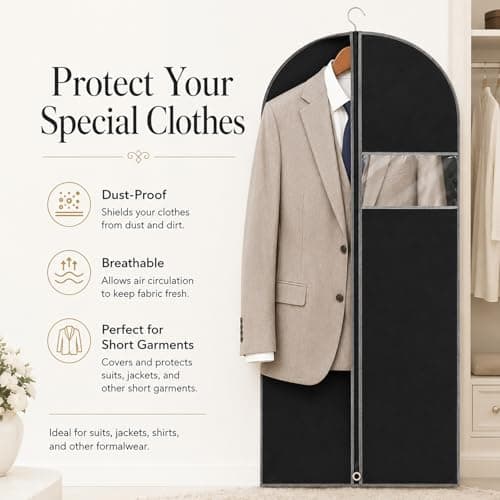 URMI Suit Bag, Breathable 60 x 100cm (5 PCS) Garment Bags Clothes Bags for Storage with Clear Window Dust Moth Proof Dress Bags Protector for Suit, Coat, Jacket, Dress Closet Storage Black — view 4