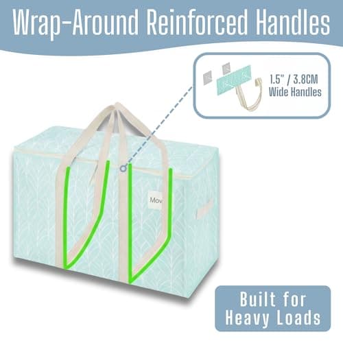 VENO 10 Pack Extra Large Moving Storage Bags with Zips, Heavy-Duty Organizer Tote, Moving Box Alternative, Clothes Storage Bin, Tag Pocket Water-Resistant (Evergreen, 10 Pack) — view 2