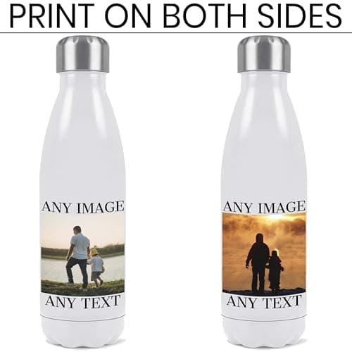 EKAM Personalised Stainless Steel Water Bottle Customise with Your own Image and Text - Thermal Vacuum Insulated 500ml Water Bottle Gift Back to School, Christmas, Mother Day, Fathers Day, Birthday — view 2