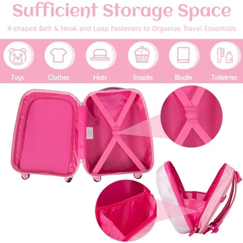 HOMFME 2 PCS Kids Luggage Set, Children Suitcase and Backpack Set with Adjustable Handle and Universal Wheels, Hard Shell Toddler Trolley Case for Travel School (12 + 16 Inch, Pink Unicorn) — view 2