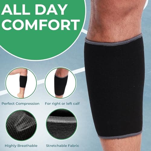 Neotech Care Calf Support Sleeve - Elastic & Breathable Knitted Fabric - Medium Compression (Black Colour, Size L, 1 Unit) — view 6