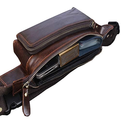 Xieben Vintage Leather Fanny Waist Bag for Men Women Travel Hiking Running Hip Slim Bum Belt Pack Purse Wallet Cell Phone Shoulder Pouch Coffee — view 5