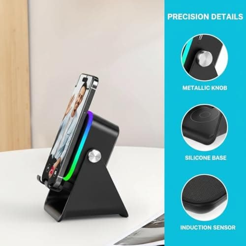 5-in-1 Wireless Induction Bluetooth Speaker with Adjustable Phone Stand, 5000mAh Power Bank for Android and iPhone, Hi-Fi Stereo Sound & 8 RGB Light Modes, Portable Audio Dock for Tablet (Black) — view 6
