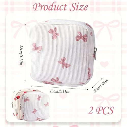 2 Pack Period Bag for Teen Girls, Striped Sanitary Napkin Storage Pouch, Cute Portable Period Bag, Holds Pads, Tampons, Menstrual Cups & Liners, Pad Pouch for Travel & Daily Use (Beige) — view 3