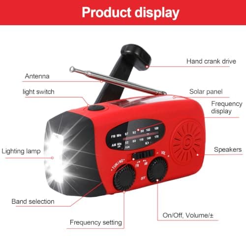 2000mAh Wind Up Solar Hand Crank Emergency Radio | AM/FM Weather Band Radio with LED Torch, SOS Alert & USB Phone Charger for Outdoor Camping Hiking (Yellow) — view 2