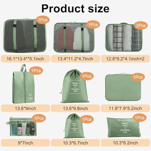 Packing Cubes for Suitcases, 10 pcs Packing Cubes Luggage Organiser Bags Travel Essentials Bags for Clothes Shoes Toiletries Travel Luggage Organizers Storage Bags-matcha green — view 3