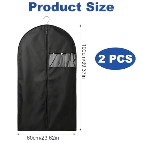 2 PCS Dust-Proof Suit Bags for Men, Foldable Suit Cover with Clear Window, Reusable Suit Bag with Black Zipper for Coats, Dresses, Jacket, Clothes(24''X40''/60x100cm) — view 2