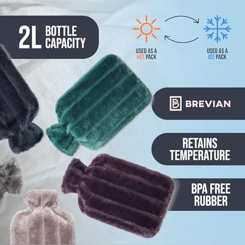 Brevian® 2 Litre Large Hot Water Bottle with Soft Luxury Faux Fur Cover UK (Midnight Blue, Regular) — view 5