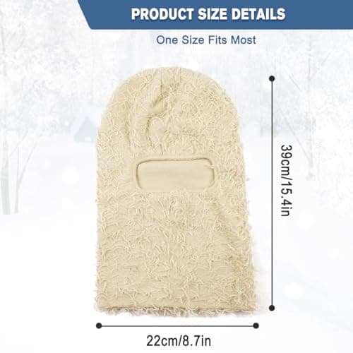 Malaxlx Distressed Balaclava Ski Mask Beige Knitted Balaclava Shiesty Full Face Mask Winter Windproof Beanie Neck Warmer for Men Women — view 4