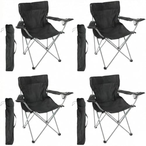 I LOVE FANCY DRESS Black Folding Camping Chairs with Cup Holder - Pack of 4 - Lightweight Outdoor Chairs with Carry Bag for Fishing, Festivals, Camping Trips, Picnics & Summer Activities