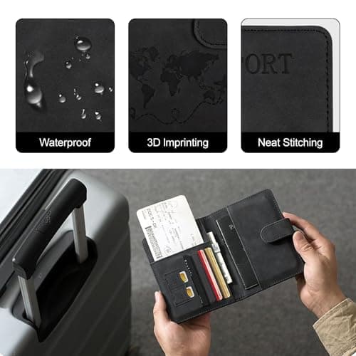 Passport Holder Cover, PU Leather RFID Blocking Travel Wallet for Men Women — view 4