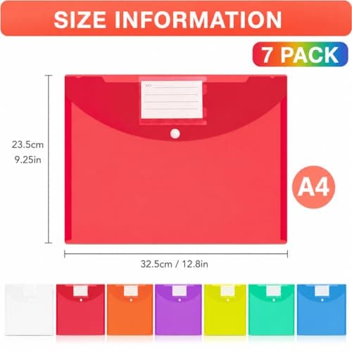 A4 Plastic Wallets 7 PCS Waterproof, Document Folders with Button Storage — view 2