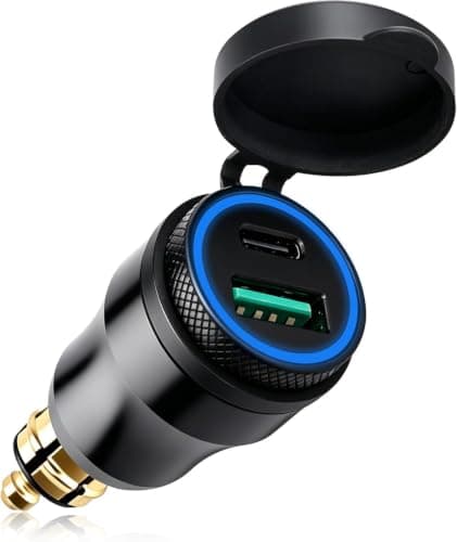 30W Aluminium DIN Plug Charger Motorcycle USB Type C+USB A Waterproof