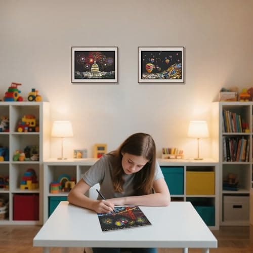 20-Page Scratch Art Book for Adults and Teens, Colourful City Landmark Set — view 2