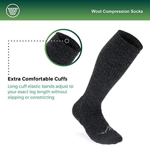 Wanderlust Knee-High Merino Wool Compression Socks For Men and Women Charcoal, Charcoal, M — view 3