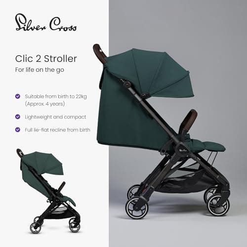 Silver Cross Clic 2 Compact Stroller & Travel Bag, Birth to 22kg, Conifer — view 3