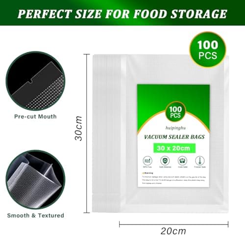 100 Pcs Vacuum Food Sealer Bags 20X30cm Bags, Commercial Grade Textured Food Vacuum Sealer Bag, Thick Embossed Bags for Food Storage and Sous Vide Cooking, BPA Free (30 * 20CM) — view 2