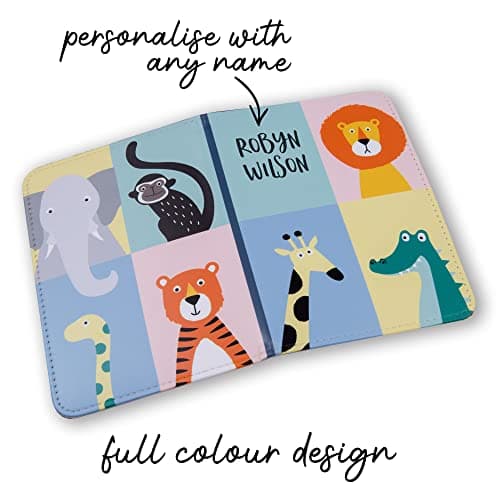 NOT JUST A PRINT Kids Passport Cover Personalised Any Name Added | Customised Passport Holder with Jungle Animals | Toddler Child Travel Gift — view 2