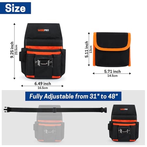 WISEPRO Tool Belt Bag, Waist Tool Pouch Set with Adjustable Nylon Belt, Multi-Pocket Tool Pouches 20-Pockets Tool Belt for Electrician, Carpenters, Gardeners, and Builders (Orange-Black) — view 4