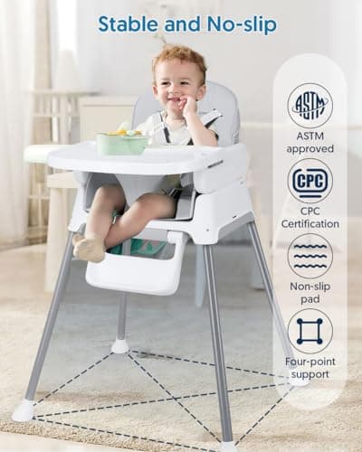 Bellababy 3 in 1 Baby High Chair, Convertible Highchair to Booster Seat & Toddler Play Chair, Foldable Feeding Chair with 5 Point Harness, Removable Washable Tray & Waterproof PU Mat for 6–36 Months — view 3